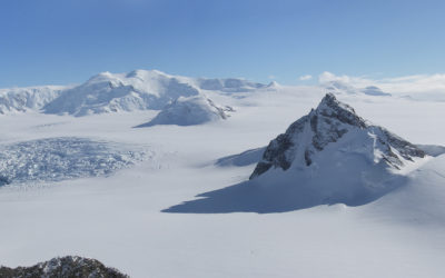 A snow covered mountain.