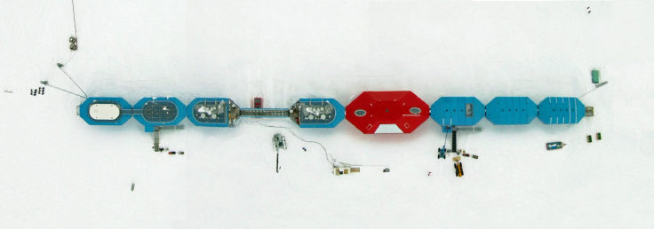 Aerial view of Halley VI Research Station on the Brunt ice shelf Antarctica